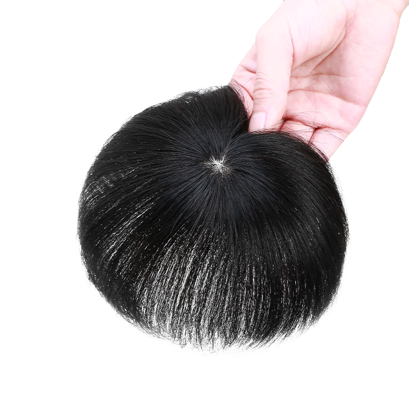 Ibeshi wig men's full real hair head twist hair seam scar replacement piece needle twist cover alopecia areata men's wig piece clip style 9x9 black hair length about 15cm