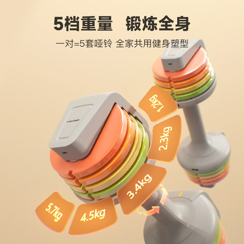 HEAD Rainbow Dumbbell Quick Adjustment Quick Release Dumbbell Men's Pure Steel Home Fitness Equipment 25kg