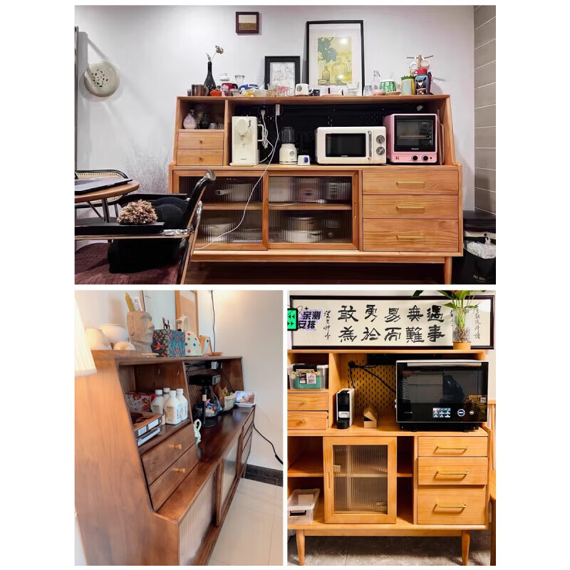 Ionaga Yu solid wood sideboard Japanese style tea and wine cabinet Nordic multifunctional living room cupboard storage cabinet perforated board wall cabinet cherry color perforated board double door x80x40x125cm