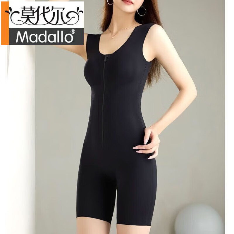 Modal back-off mermaid zipper-breasted double tummy control butt lift one-piece shapewear seamless black M 80-105 catties