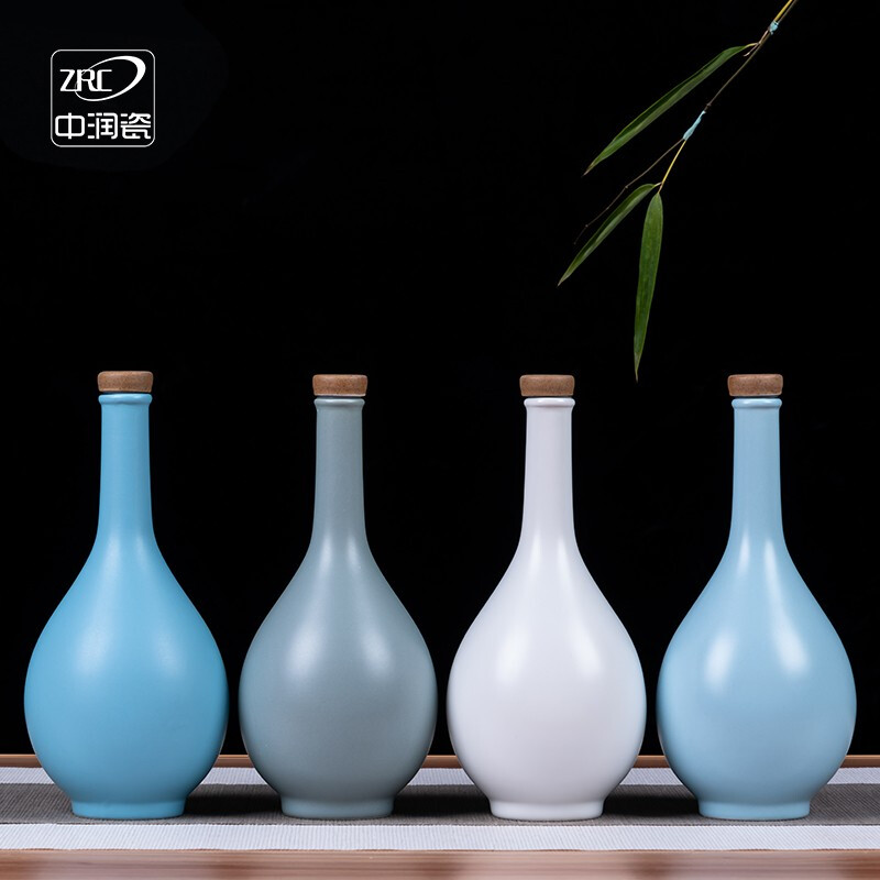 Zhongrun porcelain one pound wine bottle ceramic ornaments antique high-end creative wine bottle household sealed wine jar sake bottle jar empty bottle matt white