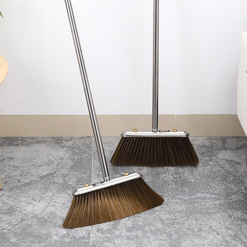 Broom single strong and durable stainless steel thickened dustpan set 2023 new reinforced commercial broom household garbage shovel combination outdoor style broom (hard bristles) short pole 96CM broom