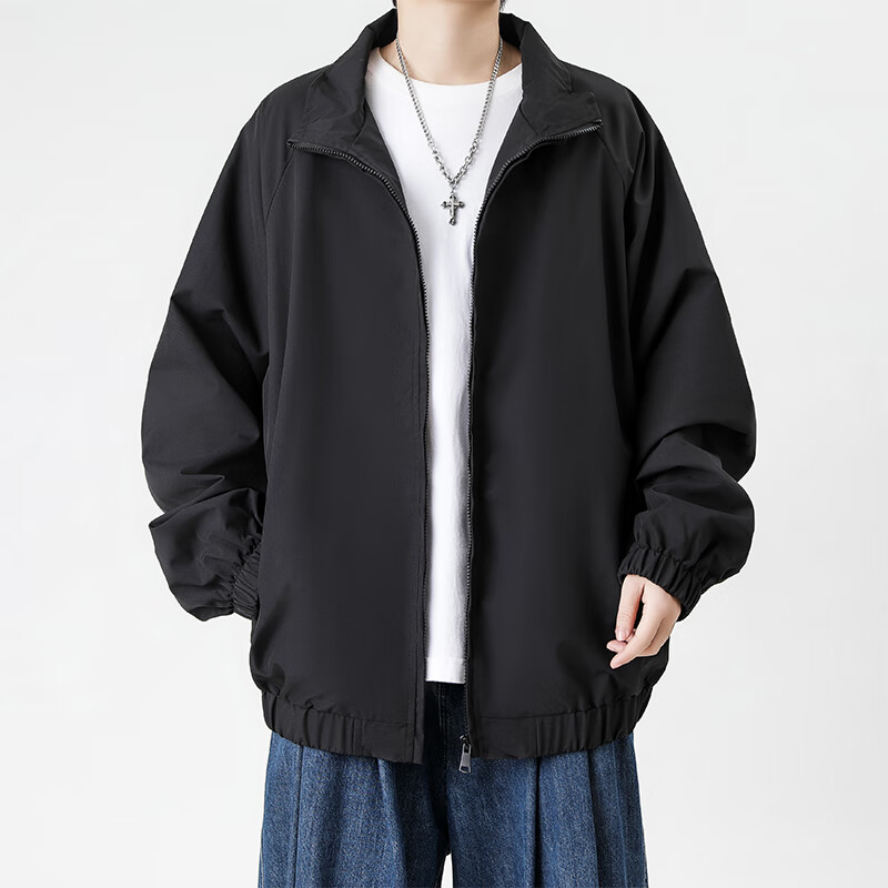 Dingfengbaoluo casual jacket men's autumn solid color simple versatile fashion loose top coat KD16 black L