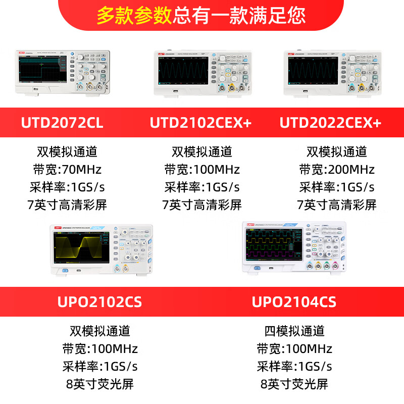 UTD2102CEX+ dual-channel 100M digital storage oscilloscope UT2202CEX large widescreen 200M UPO7102Z 100M dual-channel 8-inch large screen