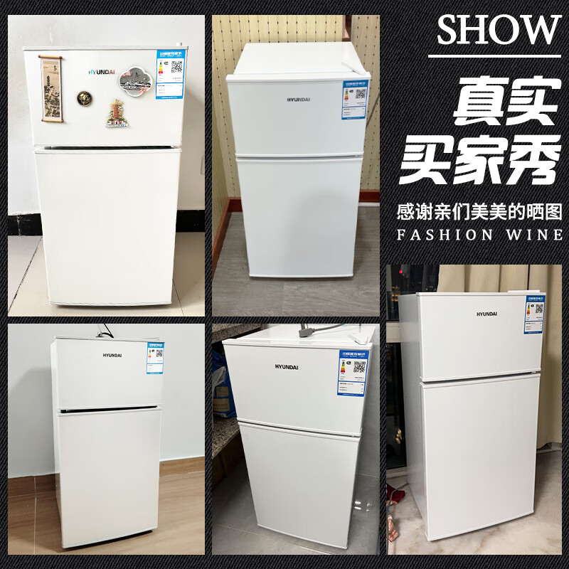 HYUNDAI (Korean Hyundai) small refrigerator mini small household refrigeration and freezing dormitory rental room office double door two-door refrigerator energy saving 80L white industry hot seller + daily sales of more than 100