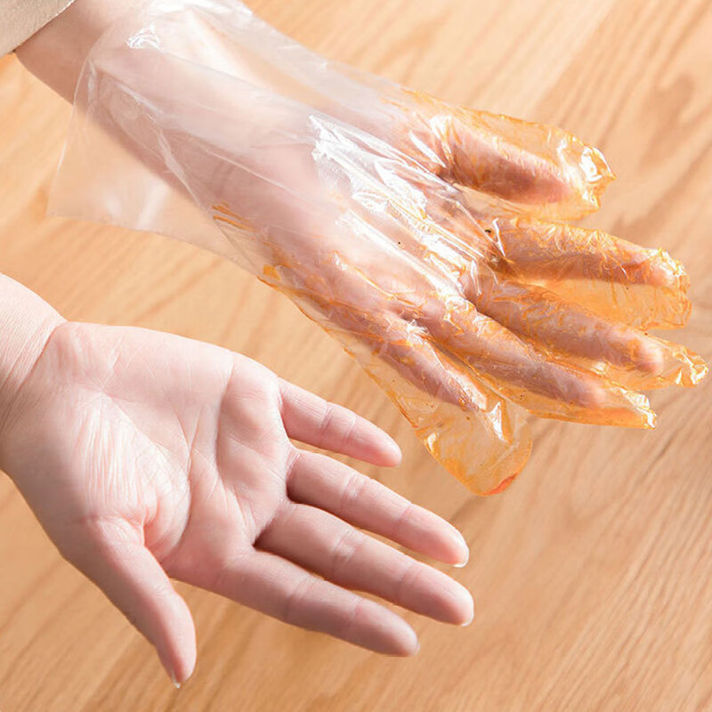 Jiamo disposable gloves food grade 200 pieces PE thickened transparent plastic kitchen dishwashing catering traveling camping