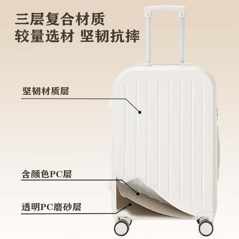 Luggage large capacity small trolley case 20 inches 24 inches 26 inches 22 inches travel code boarding case strong and durable milky white - basic model - shipped from JD.com six warehouses 20 inches boarding size without side handle hooks