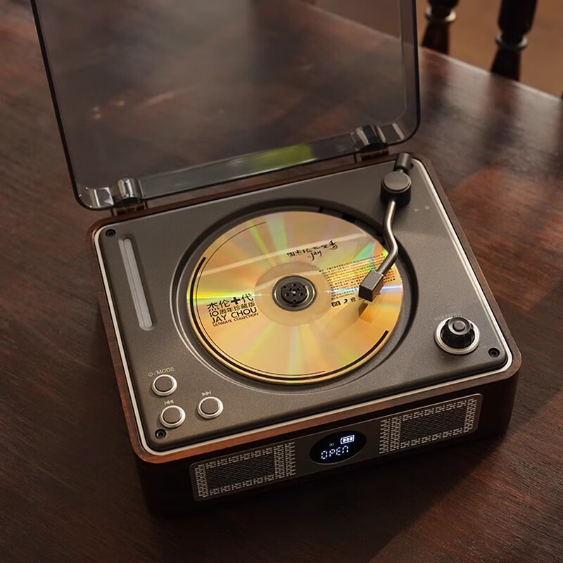 THINKYA F08 Retro CD Player Audiophile Album Player Portable All-in-One CD Player Audio Bluetooth Speaker Portable Audio Birthday Gift Walnut Color