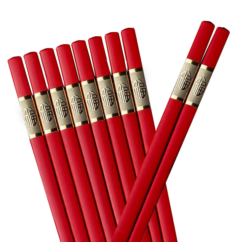 Chinese style alloy chopsticks for home use red housewarming, mildew-proof and high-temperature-resistant family wear wedding celebration chopsticks 10 pairs of good luck