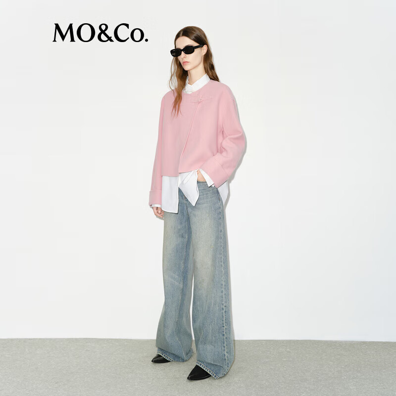 MO&Co. New Chinese Style Woolen Jacket with Diagonal Plates and Buttons Red MBD4COT04