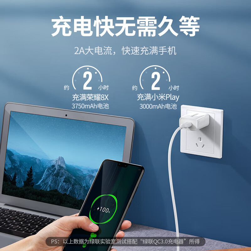 Greenlink Android Data Cable MicroUSB Fast Charging Source Cable 2A Charger Cable Suitable for Huawei Xiaomi Vivo Honor Oppo Samsung Mobile Phone Power Bank Short Cable 2A Android Micro Fast Charging Cable - White 0.5 Meter