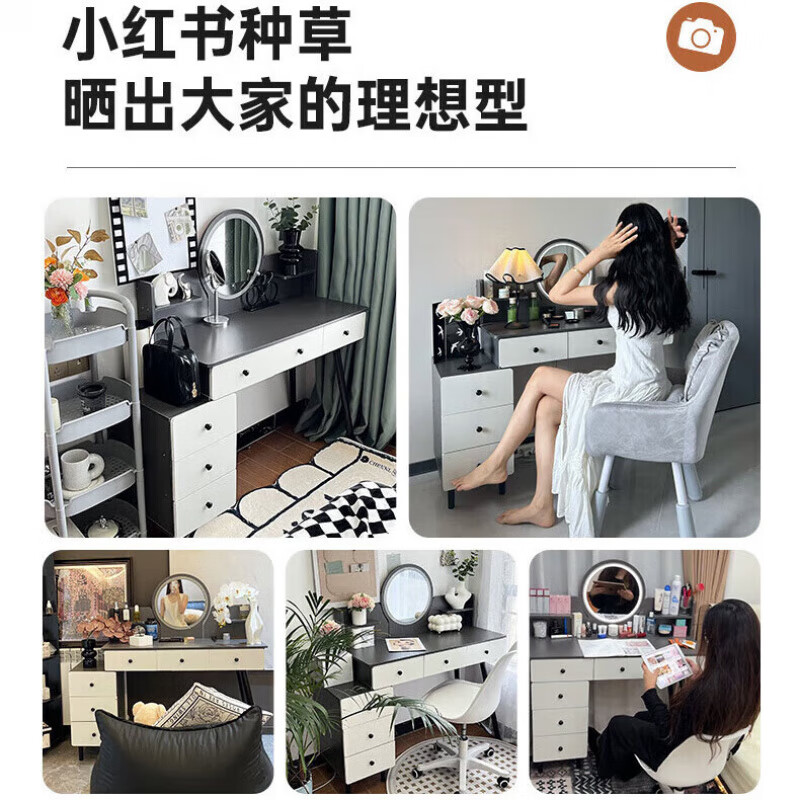 Zuodu Dressing Table Bedroom Home Dressing Table Simple 2025 New Drawer Cabinet Integrated Small Apartment Light Luxurious Dressing Table Classic Style Five Drawers Gray + LED Mirror Affordable Self-installation