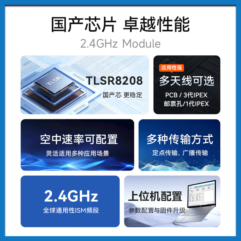 Ebyte TLSR8208 wireless transceiver domestic module 2.4G low power UART transparent transmission serial port high performance small size E35-2G4T10S comes with PCB onboard antenna