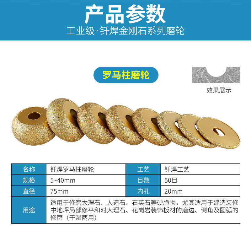 Red Knight Roman column grinding wheel marble stone slotted goose soft stone internal arc dressing angle grinder diamond grinding head grinding thickness 35mm