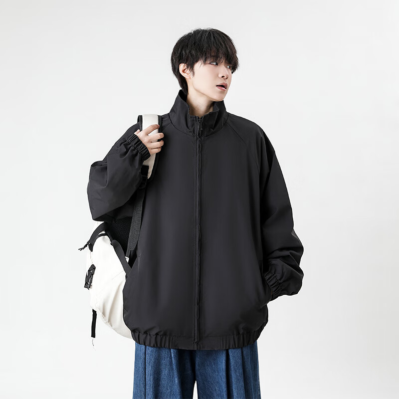 Dingfengbaoluo casual jacket men's autumn solid color simple versatile fashion loose top coat KD16 black L