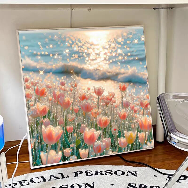 Kecss tulip cross stitch 2025 new line embroidery living room self-embroidery hand embroidery bedroom full embroidery vertical version entrance hall cotton thread 50*50CM medium grid 3-strand thread embroidery