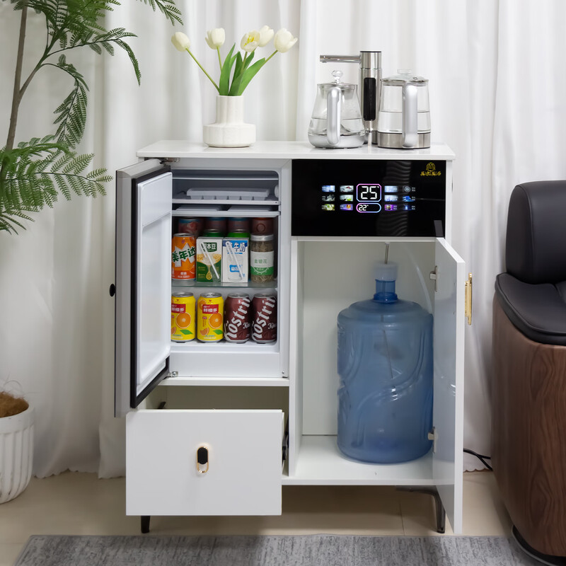 Meijia Meiju tea bar machine 2025 cream style fully automatic solid wood tea bar machine all-in-one cabinet water dispenser with refrigerator refrigeration for home high-end living room 2025 new sideboard heating milk white refrigerator model (can be as low as about 5) cooling and heating type