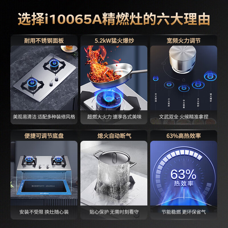 Vantage official stainless steel gas stove gas stove trade-in embedded double stove 5.2kW fierce fire stove stove i10065A natural gas product