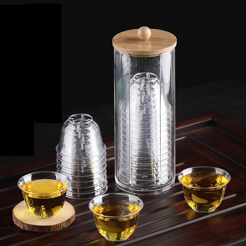 Yuling disposable tea cup Kung Fu tea aviation cup thickened heat-resistant plastic tea cup high-end tea cup with storage box holder 60ml tea cup 288 + cup holder 1