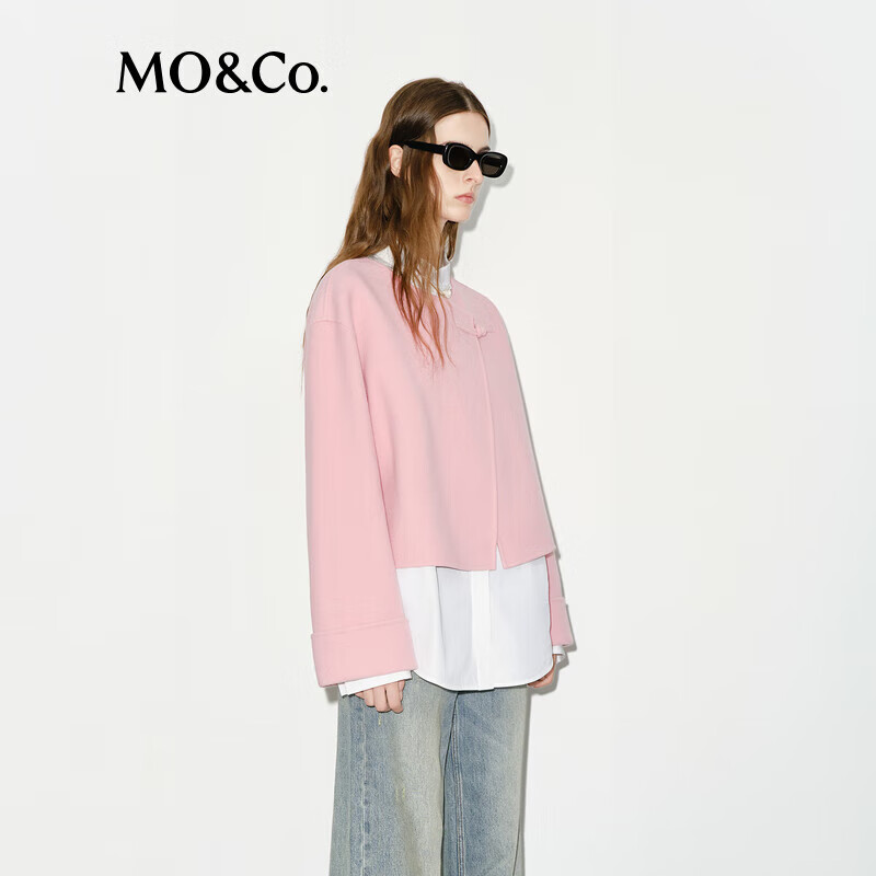 MO&Co. New Chinese Style Woolen Jacket with Diagonal Plates and Buttons Red MBD4COT04