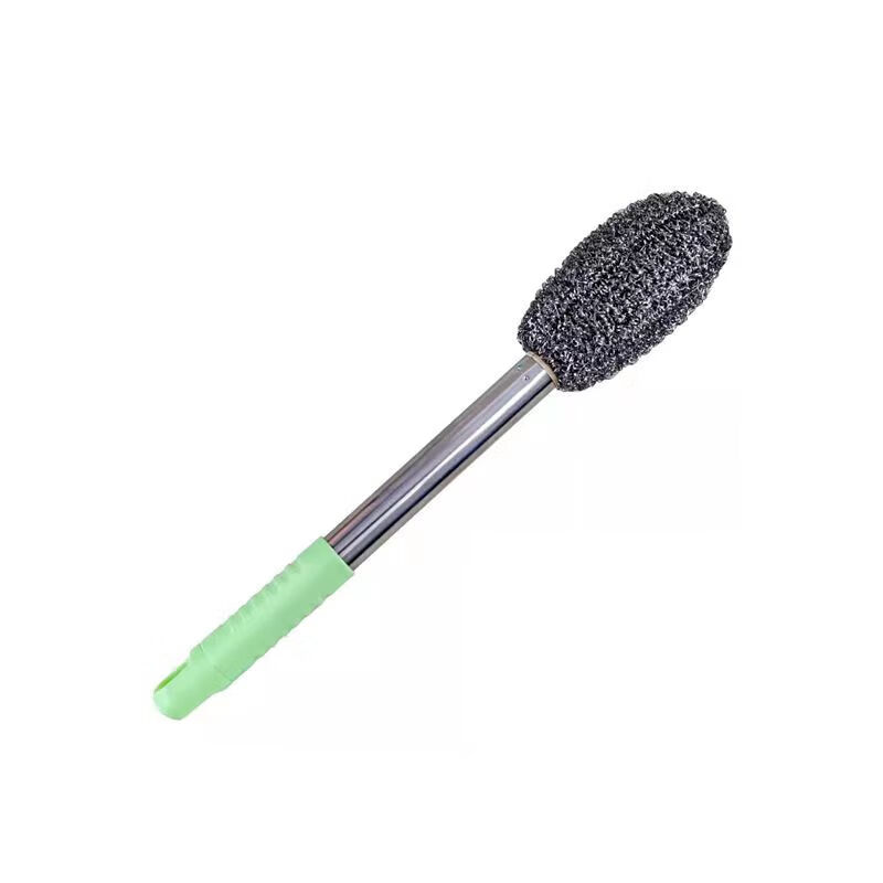 Long-handled stainless steel pot brush, steel ball brush, long-handled cleaning brush, kitchen bottle and pot washing pot and dishwashing household, no wire loss, 2 long-handled steel wire brushes 60g32cm