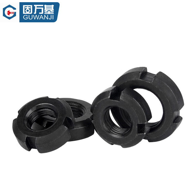 Guwanji round nut slotted nut stop locking nut GB812 anti-loosening nut four slots M10M12-M64 M14x1.5 10 pieces iron black material