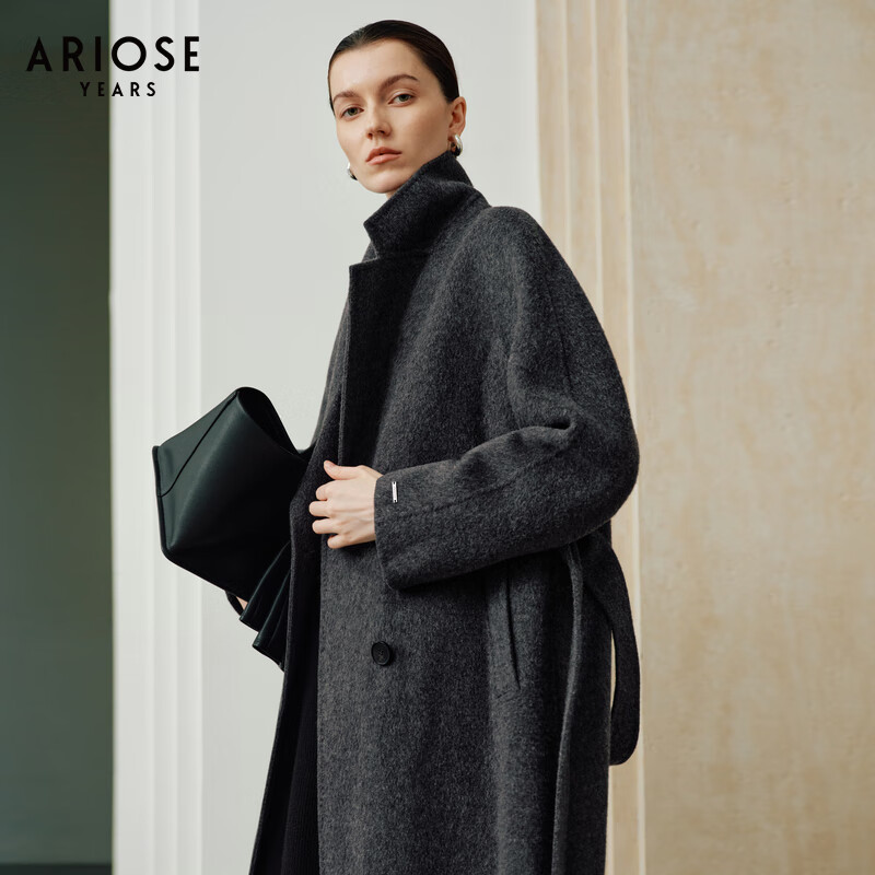 Enos Yashi Shopping Mall Same Style 2025 Winter New Camel Wool Double-sided Woolen Coat Woolen Jacket 41032337 Smoke Gray S