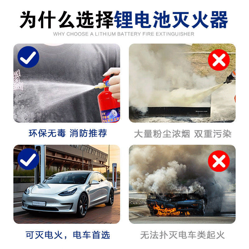 Lithium battery fire extinguisher Lithium battery car-mounted water-based fire extinguisher Small car portable household car explosion-proof fire-fighting equipment fire long hook new energy car car-mounted trolley type electric 2L lithium battery fire extinguisher * 2 + box 1