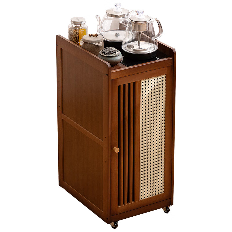 Trojan mobile tea table small tea table kettle integrated balcony leisure living room home coffee table tea table multi-functional brown - single door (no cover)