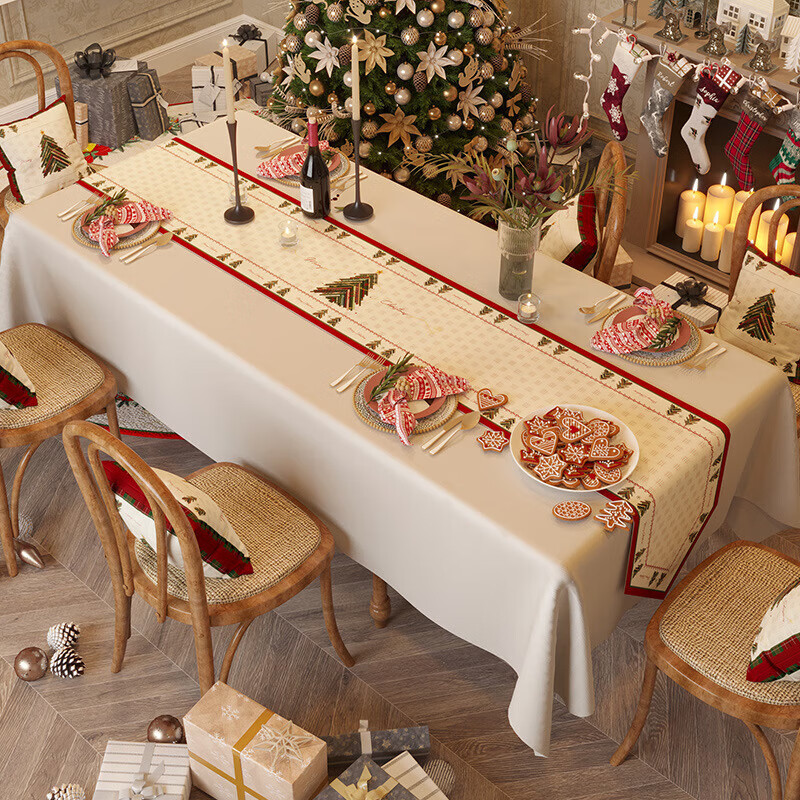Lujie Christmas theme table runner light luxury atmosphere tablecloth long tea flag tablecloth sideboard TV cabinet cover Christmas Bohemian 30*390cm (table runner)