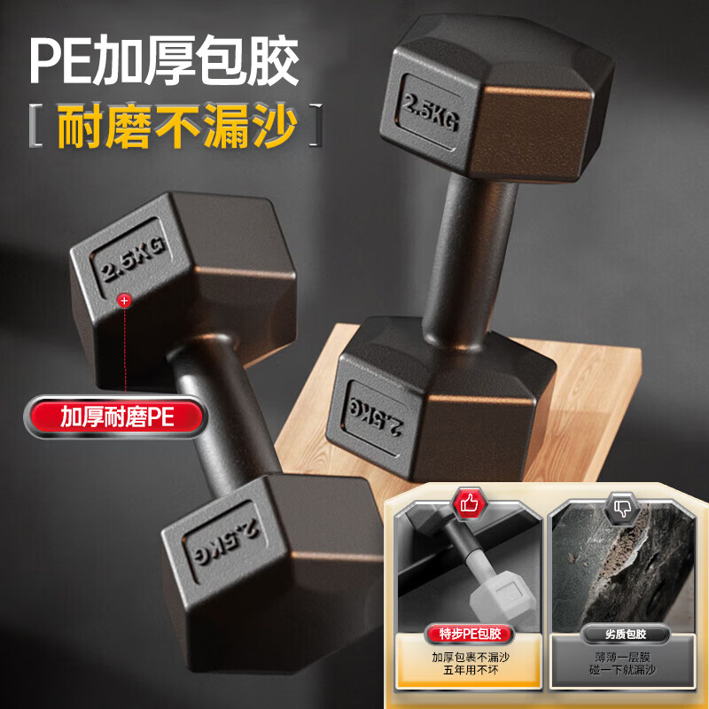 XTEP dumbbells for men and women hexagonal home sports fitness equipment weightlifting combination set rubber-coated Xiaoya Ling 5KG*2