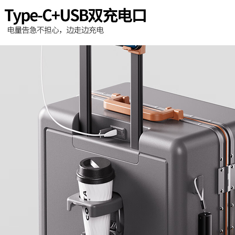 Reebok aluminum frame PC suitcase trolley case multi-functional boarding case travel code box British gray brown 20 inches