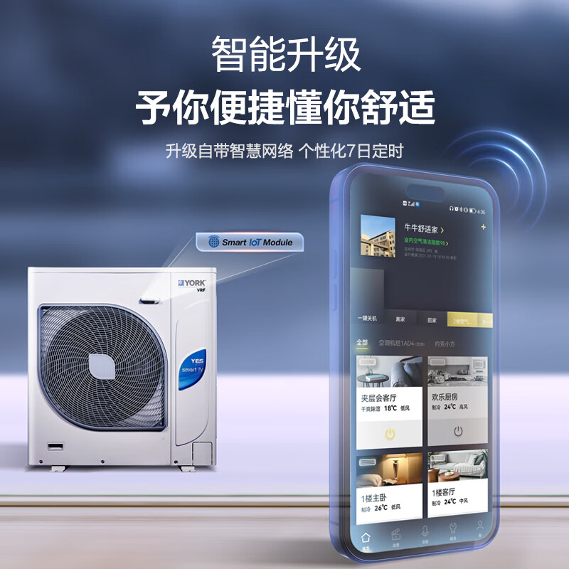 YORK VRF central air conditioner, one to four, one to five, one to three, Smart4, optional floor heating, 5 HP multi-split, new level of energy efficiency, household commercial embedded inverter air conditioner, smart 5 HP, one to four, first level energy efficiency, York central air conditioning