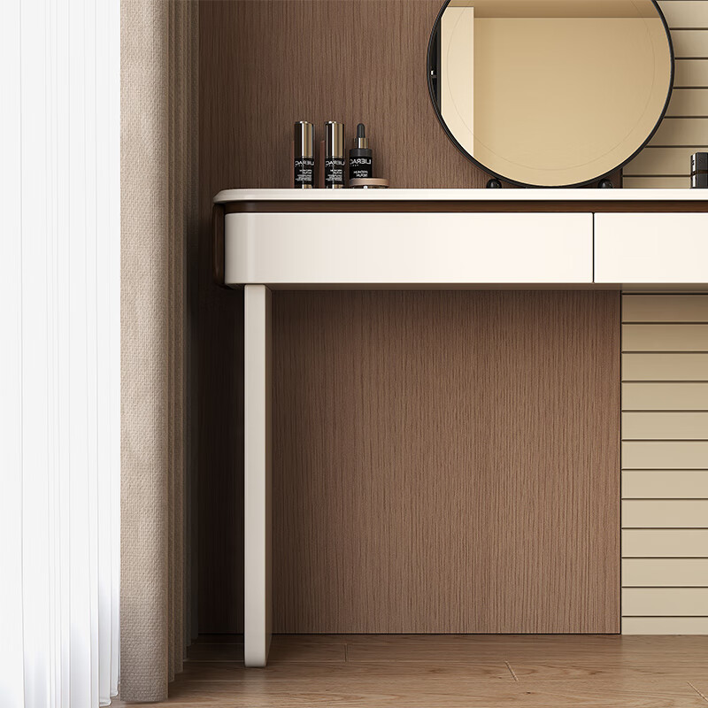 Meimujia 2025 solid wood dressing table and drawer cabinet integrated dressing table bedroom light luxury corner telescopic small apartment bed end table 1.2 meter dressing table + 1.2 meter six drawer cabinet (mirrorless chair) solid wood paint upgraded version