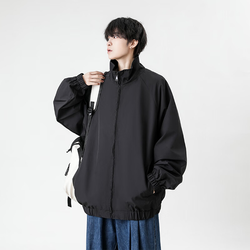 Dingfengbaoluo casual jacket men's autumn solid color simple versatile fashion loose top coat KD16 black L