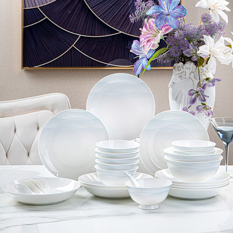 NINE CRANES Jingdezhen tableware complete set of high-end gradient housewarming gift bowl and dish set for home use 2025 new high-value