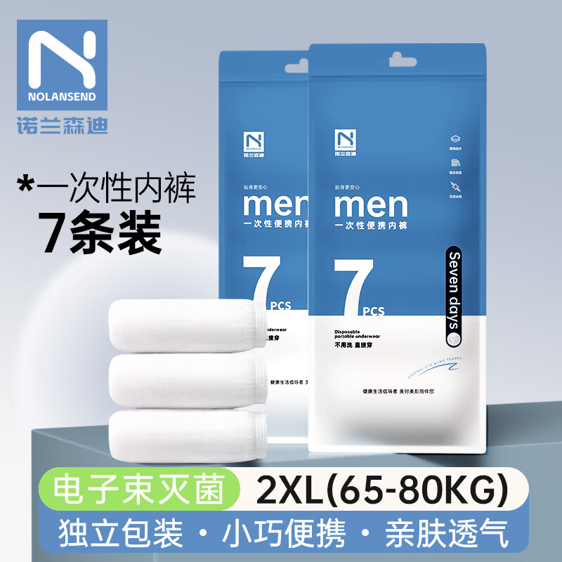 Nolan Sendi Disposable Underwear Men's Men's Business Travel No-Wash Daily Disposable Independent Shorts 7 Pairs 2XL 65-80kg