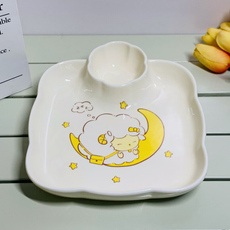 Milk fufu bowl and plate tableware set underglaze color ceramic bowl household ins high-looking plate dinner plate double-eared soup bowl 1 cream lamb lace dumpling plate