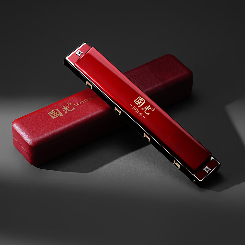 Guoguang 24-hole beginner's entry-level commemorative edition polyphonic harmonica in C key (Chinese red) gift box