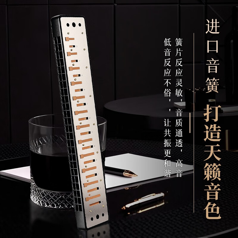Guoguang 24-hole National Dream performance-grade polyphonic harmonica in F key (Athens black, with playing instructions) in F key