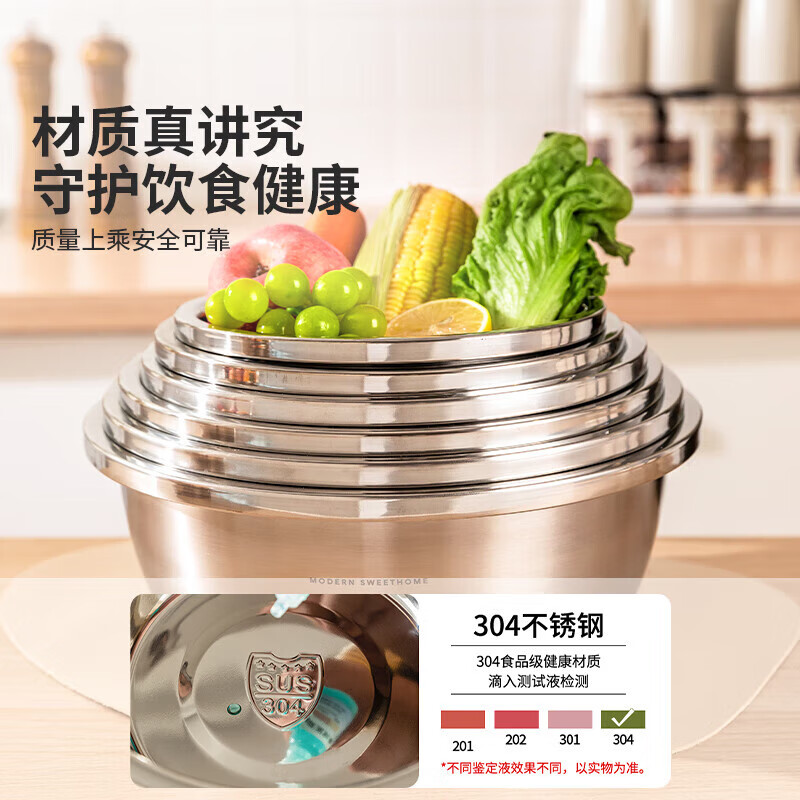 Modern Housewife Wash Basin Drain Basket 304 Stainless Steel Basin New Fruit Basket Rice Washing Artifact Washing Drainage Basket 32cm Drain Basin 304 Stainless Steel