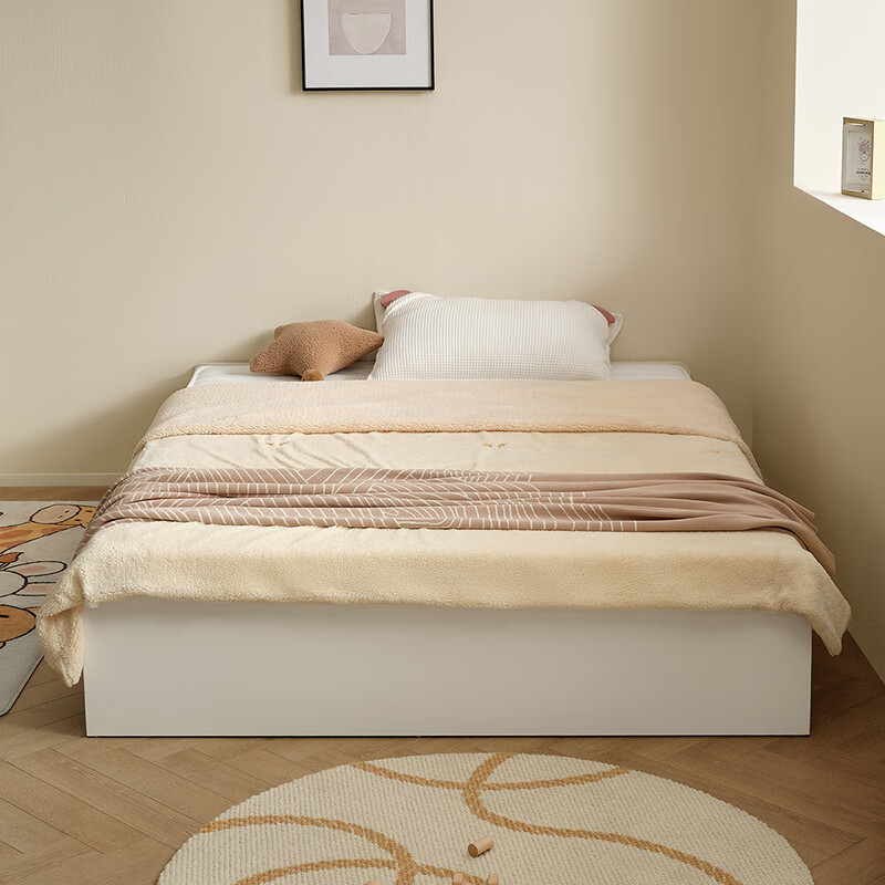 Quanyou Home Simple Cream Style Bedroom No Bedside Tatami 1.5m 2m Student Bed Storage Storage Panel Bed