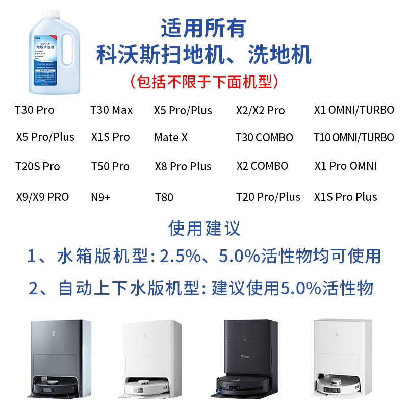 Siborun is suitable for all Ecovos sweeping robot cleaning fluids, X1-X2s-X5-N9+-T5-T8-T9-T10 Omni-T20-T30-N20 cleaning agent