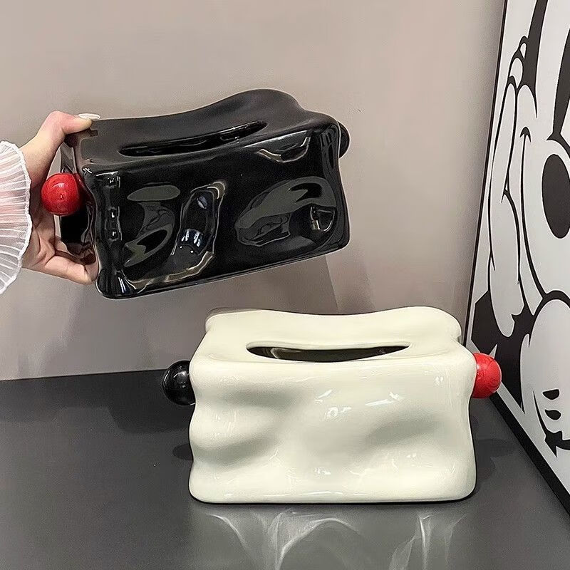 New high-looking ceramic bead tissue box, durable and safe tissue box, living room desktop tissue box decoration, ball glacier tissue box - off-white without balls
