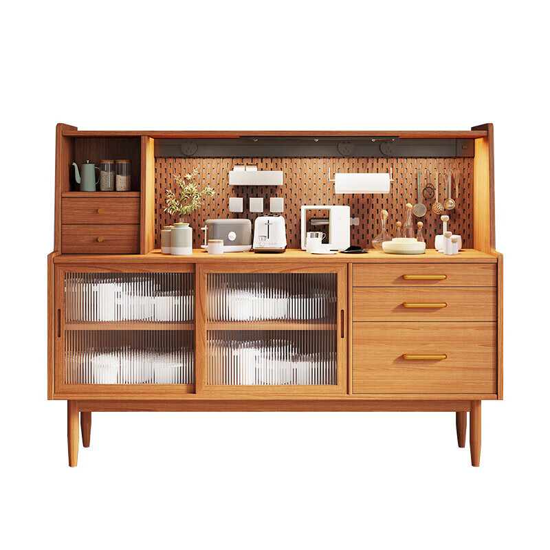 Ionaga Yu solid wood sideboard Japanese style tea and wine cabinet Nordic multifunctional living room cupboard storage cabinet perforated board wall cabinet cherry color perforated board double door x80x40x125cm