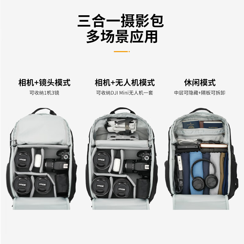 TARION Exquisite Camera Bag FixLite Fun Frame Casual Large Capacity Lightweight Travel Commuting Backpack Camera Photography Bag Black