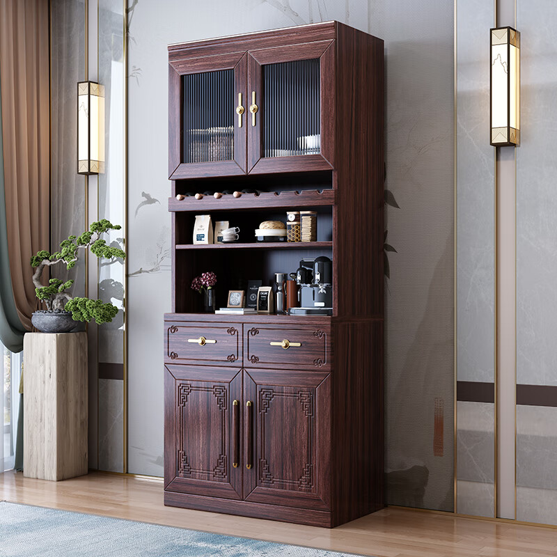 Dizhu new Chinese style black gold solid wood wine cabinet and sideboard integrated wall-mounted living room glass door tall multi-functional storage cabinet 7904#1.2 meters long 120x40x200 black gold