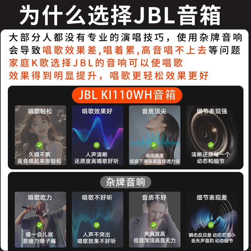 JBL KI112 professional conference room audio combination set, home KTV wall-mounted speakers, indoor stage performances, corporate training classrooms, background music system equipment