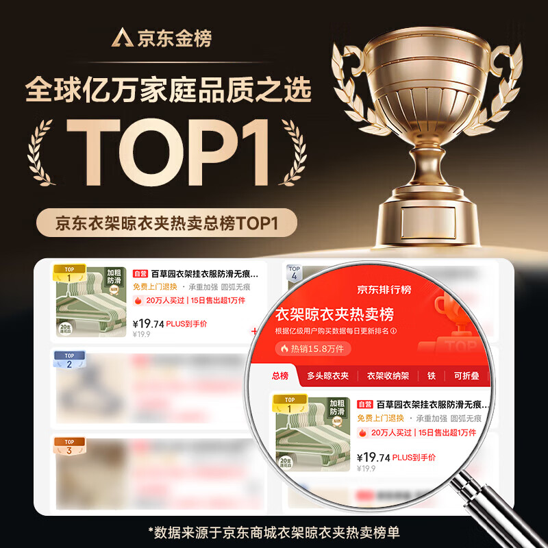 Baicaoyuan clothes hanger, seamless hanging clothes, non-slip clothes drying rack, adult household thickened and widened large clothes drying support clothes hanger 20 pieces