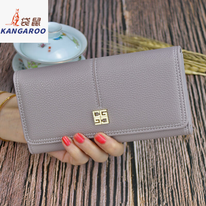 Kangaroo Wallet Women's Long Large Capacity Simple Wallet New Year's New Fashion Versatile Wallet Atmospheric Student Coin Purse Light Gray
